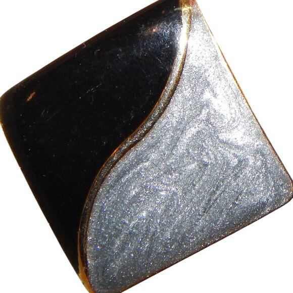 Retro Black & Silver Post Earrings - Picture 3 of 5